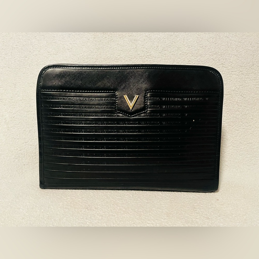 Mario Valentino Black Leather Monogrammed Clutch - Picture 5 of 11